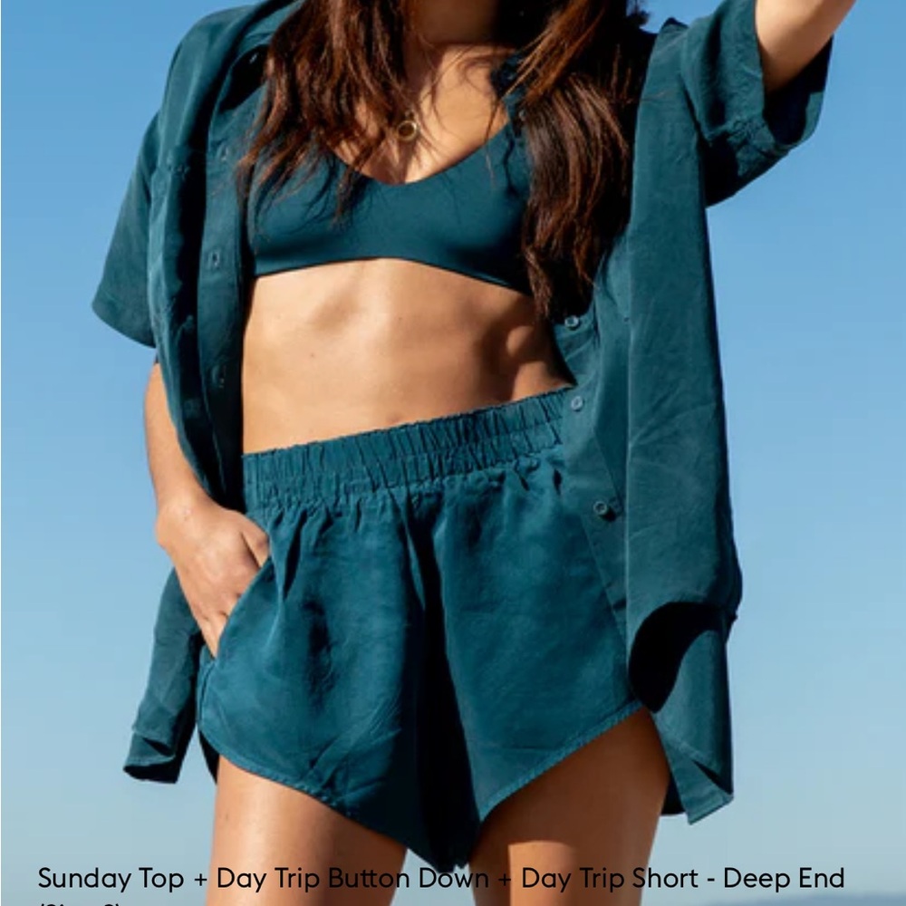 Left On Friday Day Trip Button Down - Deep End (Teal) Top / Swim Coverup